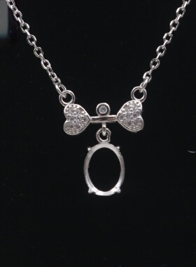 蛋形圆形925银戴妃款项链空托围锆代裸石镶嵌18k金首饰项链空托
