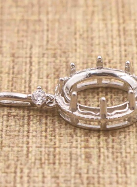 蛋形925银戴妃款吊坠空托围锆代裸石镶嵌18k金多规格首饰吊坠空托