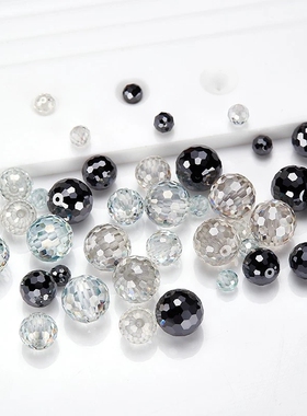 新品圆形足球刻面莫桑石珠子 带孔3-12mm香槟色DIY配件莫桑石裸珠