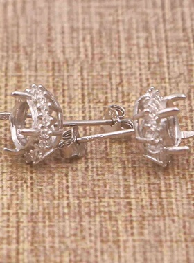 圆形925银贵妃款耳钉空托围锆代裸石镶嵌18k金多规格耳钉首饰空托