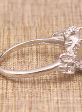 正方形925银戴妃款戒指空托围锆代裸石镶嵌18k金 戒指空托活口