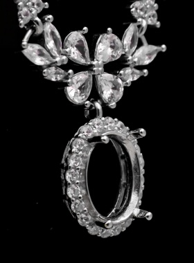 蛋形925银戴妃款项链空托围锆代裸石镶嵌18k 首饰DIY项链空托