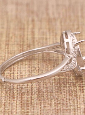 蛋形925银戴妃款戒指空托围锆代裸石镶嵌18k金多规格戒指空托活口