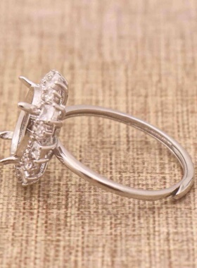 蛋形925银戴妃款戒指空托围锆代裸石镶嵌18k金多规格戒指空托活口