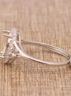 蛋形925银戴妃款戒指空托围锆代裸石镶嵌18k金多规格戒指空托活口