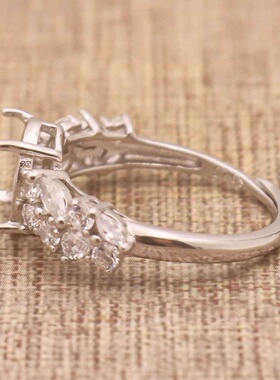 蛋形925银戴妃款戒指空托围锆代裸石镶嵌18k金多规格戒指空托活口