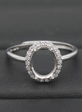 蛋形925银戴妃款戒指空托围锆代裸石镶嵌18k金多规格戒指空托活口