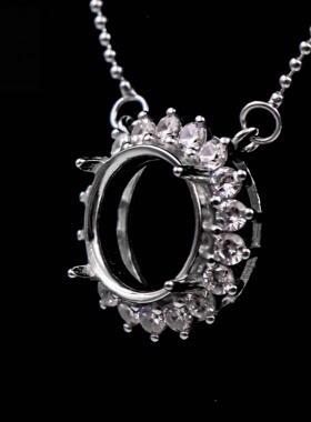 圆形925银戴妃款项链空托围锆代裸石镶嵌18k 首饰DIY项链空托