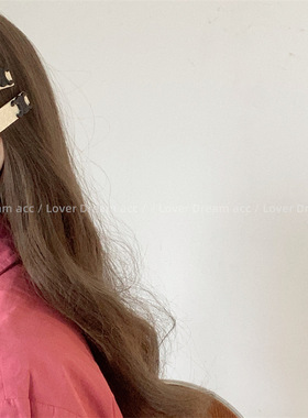 韩版复古金标字母黑色菱格鸭嘴发夹女 甜酷百搭侧边夹刘海夹发饰