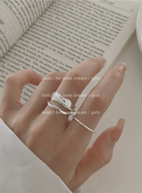 韩国新款复古几何仿古银戒指 甜酷少女风花朵水钻均码戒圈手饰品