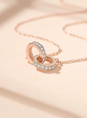 PT950双环铂金吊坠项链轻奢小众锁骨链可调节生日七夕情人节礼物