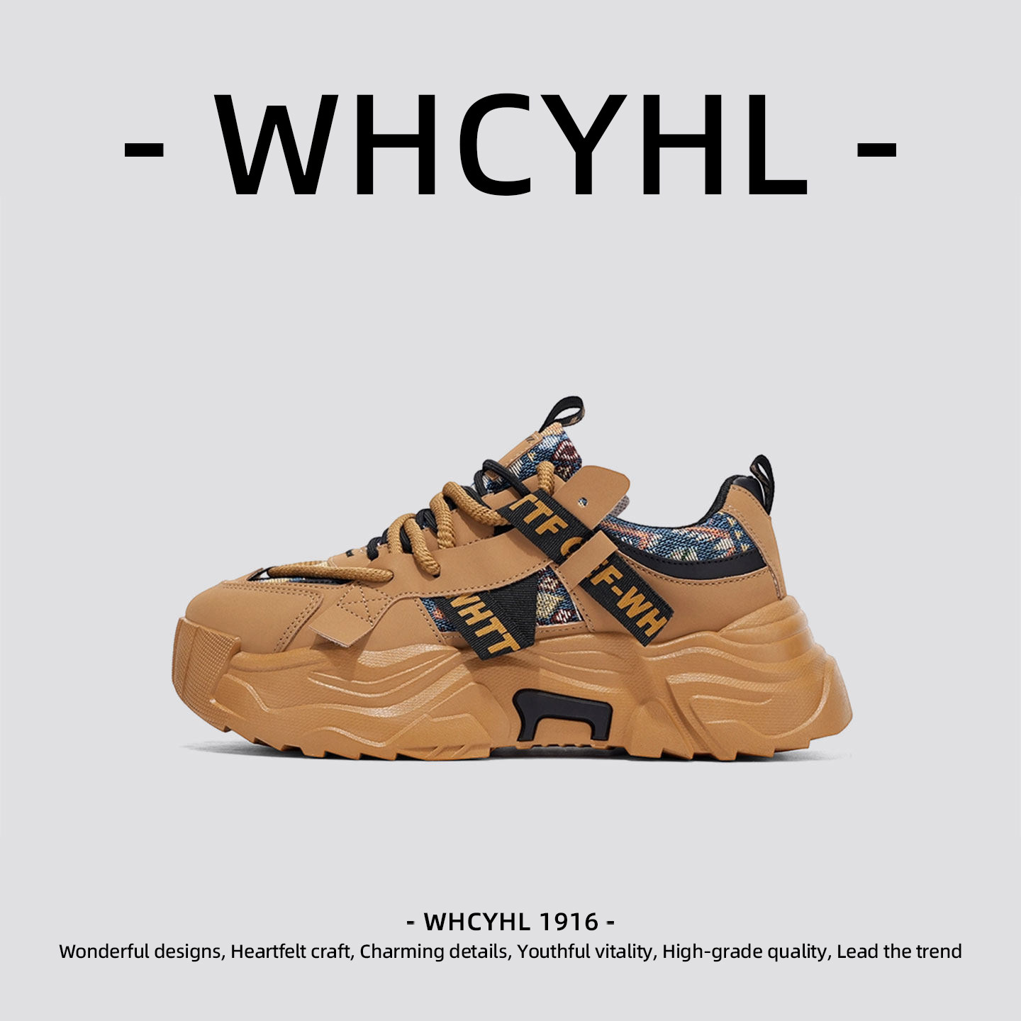 【轻奢潮牌】WHCYHL男鞋2026春季新款厚底休闲鞋百搭青少年老爹鞋,淘宝优惠券,粉丝福利购,淘宝优惠卷