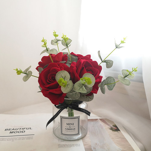 假花玫瑰花仿真花客厅室内餐桌茶几花瓶装饰干花花束摆件摆设花艺 - 图3