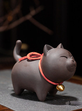 陶瓷招财猫 创意小号紫砂可养招财猫家居茶盘工艺品手工猫咪摆件
