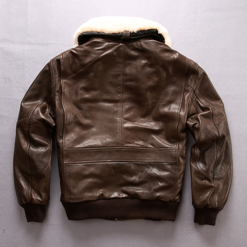 AVFLY男士真皮皮衣 羊毛领A2飞行服夹克进口绵羊皮皮衣男加大外套 - 图2