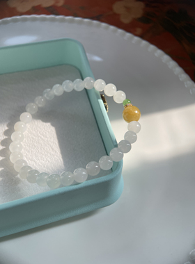 天然和田玉手串白玉手链青海料 天然原色黄翡翠 碧玉古法银