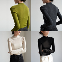 SHALLOW STREAMS Seamless Integrated Commute Temperament Semi-High Collar Wool Knit Sweatshirt Woman Autumn Bottom Blouse