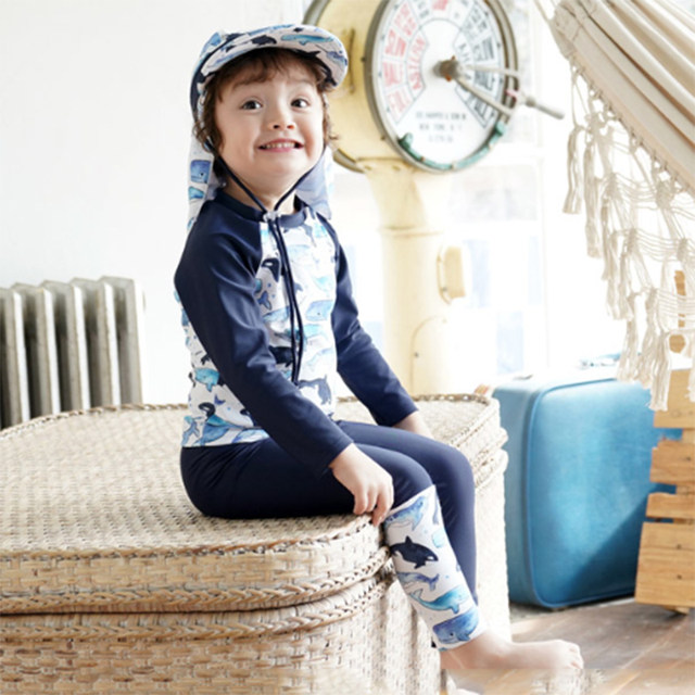 Baby, child and middle-aged trousers with sun protection and sun protection swimsuit