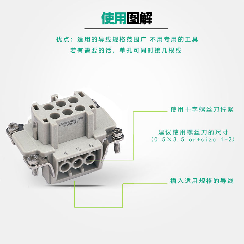 矩形重载连接器4针6芯12孔HSB-006工业防水航空插头插座大电流35A-图1