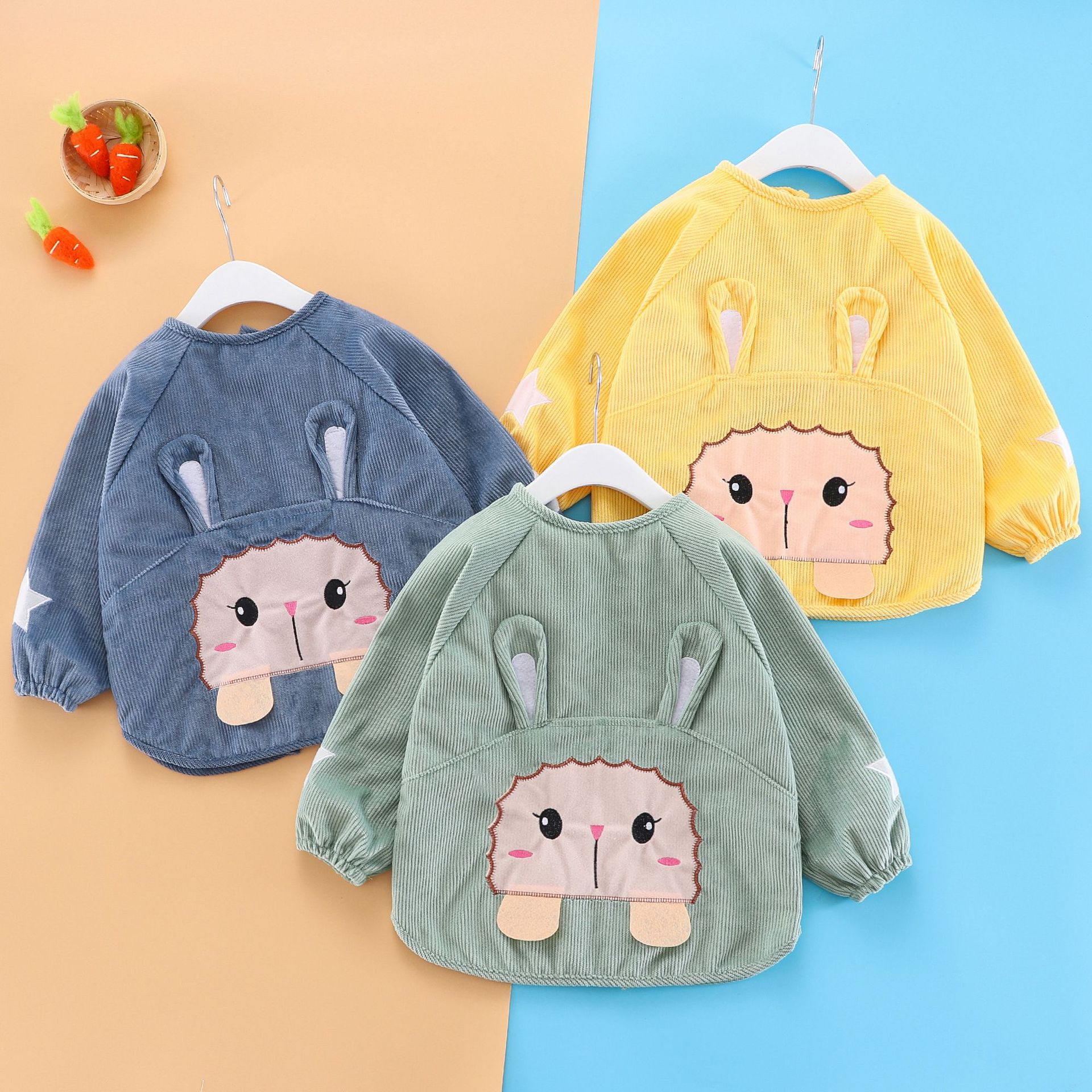 Children's smock, autumn and winter style, baby's reverse-wearing waterproof and anti-dirty smock, baby's long-sleeved baby style bib skirt