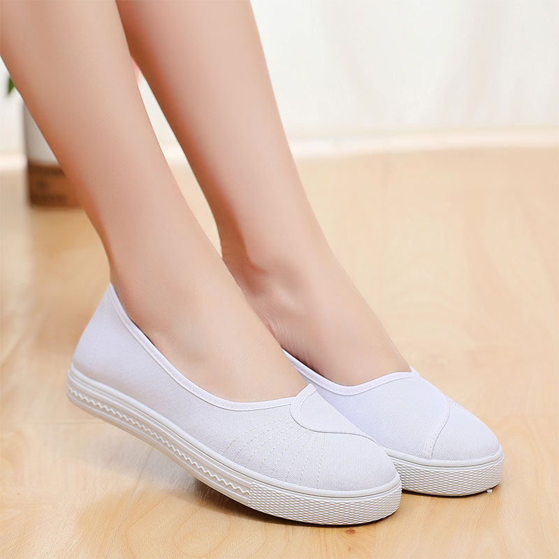白色护士鞋女软底透气防臭防滑一脚蹬老北京布鞋牛筋美容师工作鞋,淘宝优惠券,粉丝福利购,淘宝优惠卷