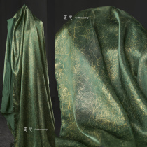 Green gold dark veins triacetate silk satin pendant style shirt one-piece dress shirt dress designer fabric