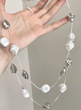 法式满天星仿珍珠多圈毛衣链