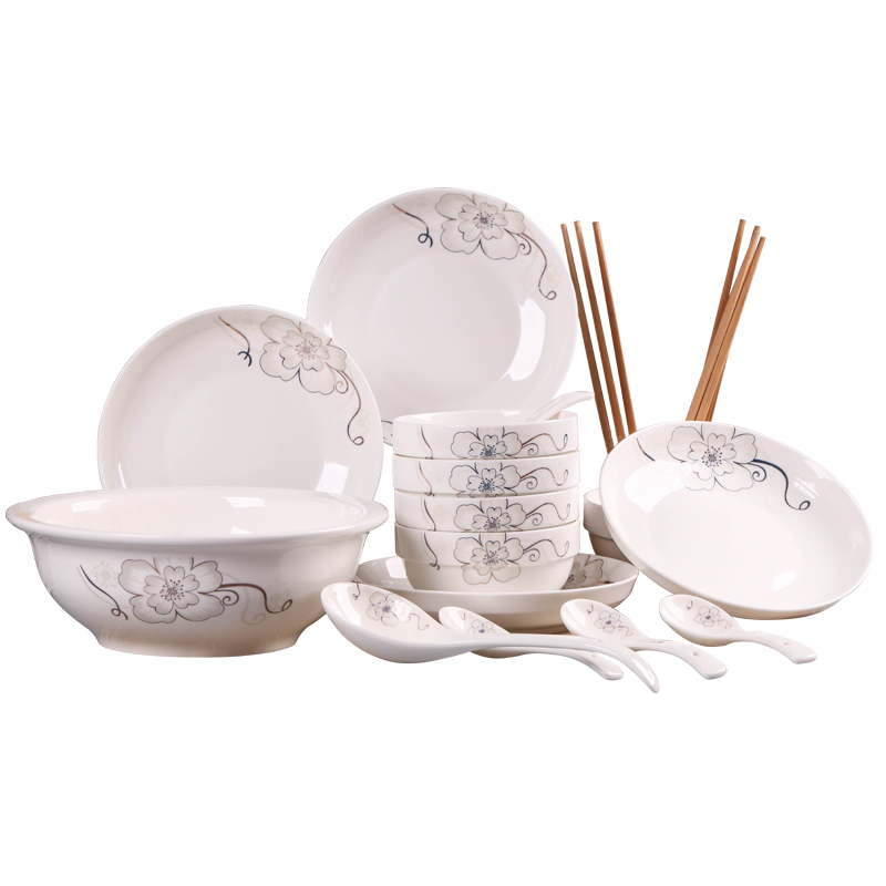 18头家用碗碟套装陶瓷碗盘面碗汤碗组合餐具中式微波炉碗筷-图3