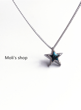 纯银百搭锁骨链短款吊坠蓝色水晶