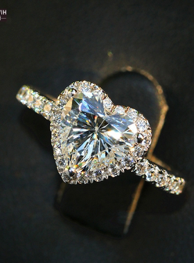 ECETOWIH银戒指女钻石一件微镶心