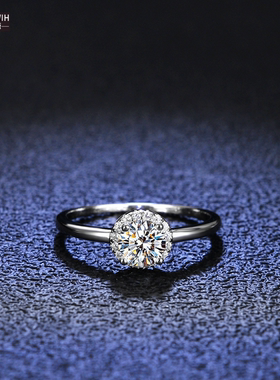 ECETOWIH莫桑石女银戒指圆包闪钻