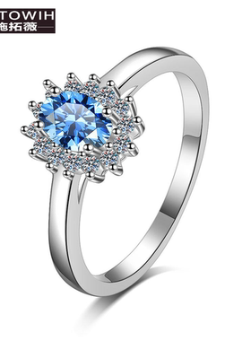 ECETOWIHS925纯银戒指女宝蓝色鸽