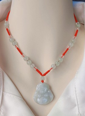 项链女弥勒佛玉石吊坠项链高档挂绳脖子可调节送闺蜜妈妈礼物新款