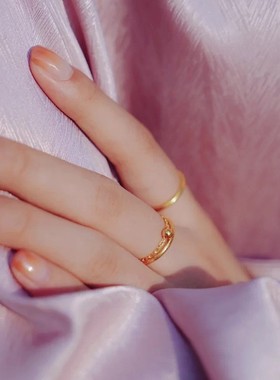 素圈戒指女越南沙金仿真黄金不掉色小众设计食指戒ins潮冷淡礼品