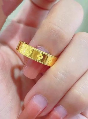 直播爆款沙金戒指女闭口四叶草小幸运不掉色指环万花筒素圈送女友