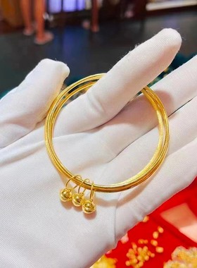 三生三世手镯女款越南沙金仿真黄金正品实心三圈古法哑光结婚首饰