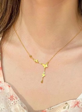2024年新款蝴蝶项链手链女越南沙金仿真黄金不掉色轻奢小众锁骨链