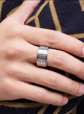 佛家万字心经可旋转雕刻戒指男潮人转运复古霸气指环男女招财护身