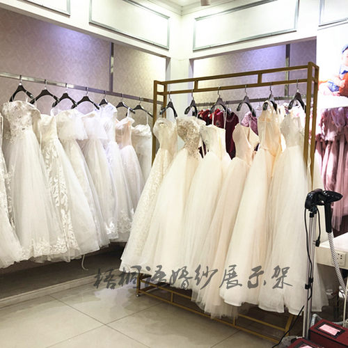婚纱服装店婚纱礼服架子落地式陈列铁艺衣架金色挂婚纱架子展示架 - 图0