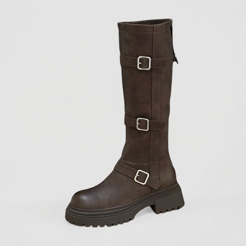 粗跟不过膝长筒靴女2025秋冬新款弹力瘦瘦高筒骑士靴皮带扣机车靴,淘宝优惠券,粉丝福利购,淘宝优惠卷