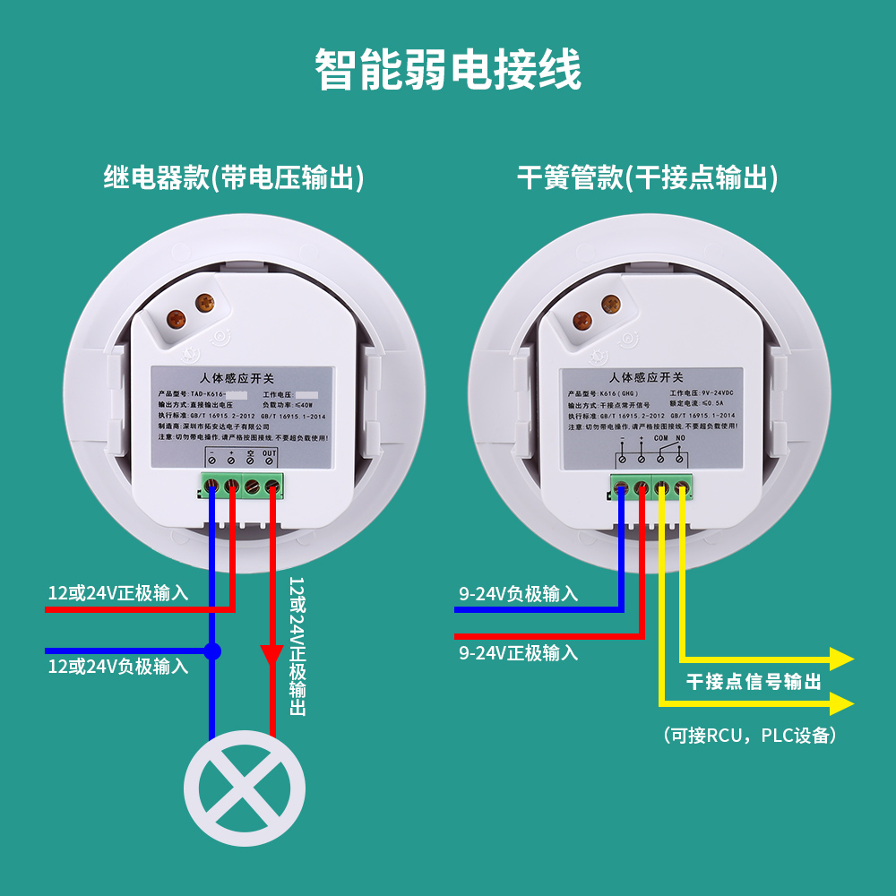 -924VDC12伏人体红外感应开关干簧管干接点无源信号输出酒店智能 - 图3