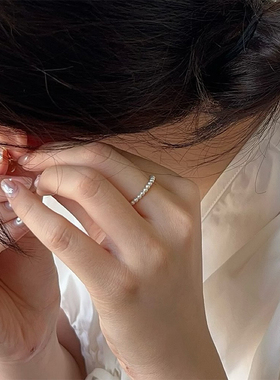 OPs精致日常进口施家极细迷你小珍珠韩系简约百搭纤细戒指