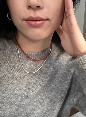 OPs高品质天然红玛瑙精致闪亮小珠纯银锁骨链叠戴百搭本命年项链