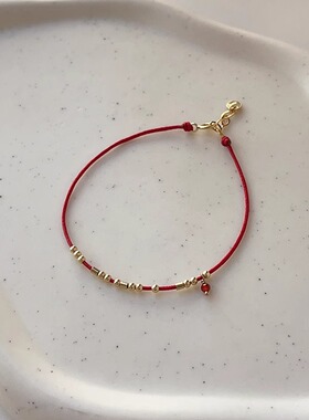 OPs原创设计美国14K包金红绳手链