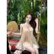 French perm mesh stitching chiffon sleeveless