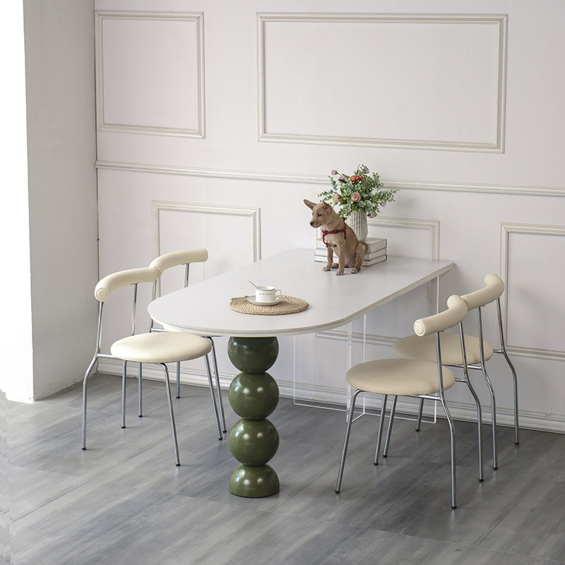 法式岩板餐桌小户型家用网红奶油风半椭圆靠墙亚克力悬浮岛台餐桌,淘宝优惠券,粉丝福利购,淘宝优惠卷