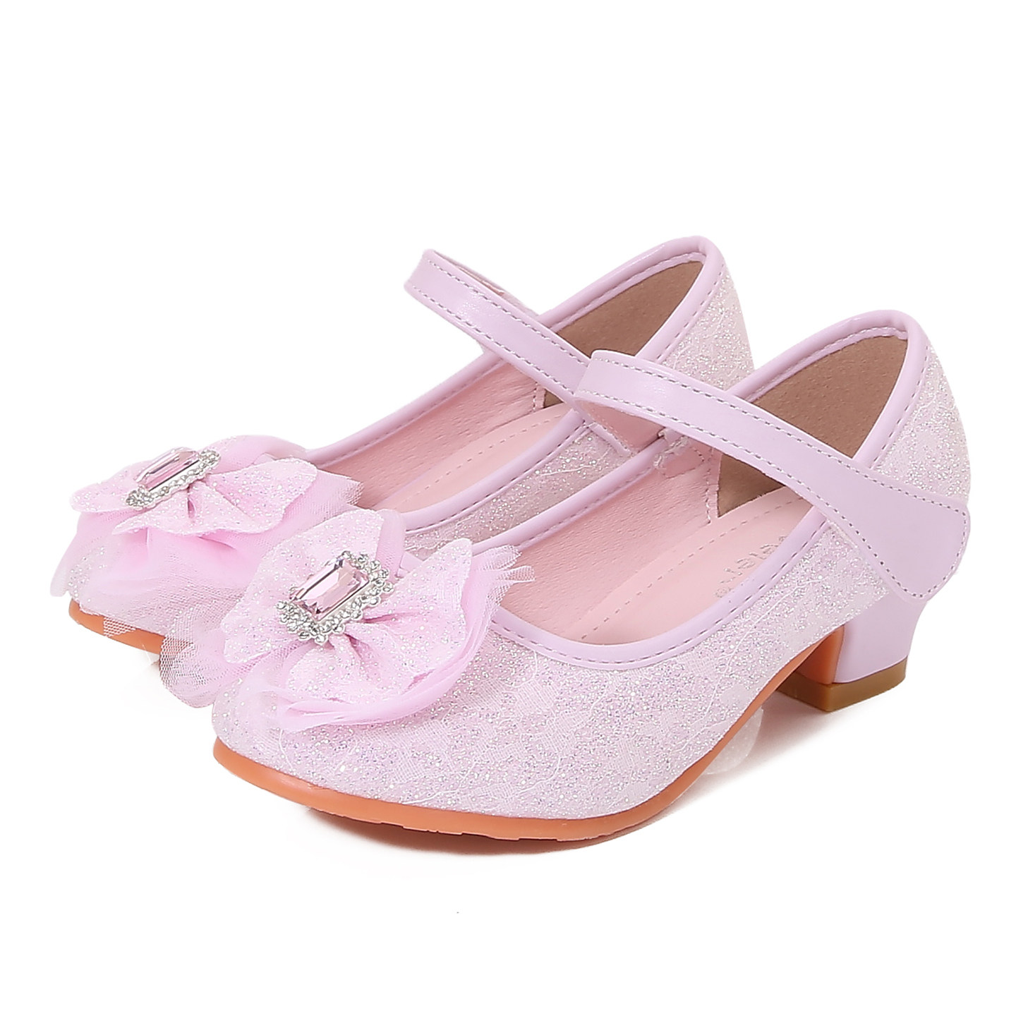 女童紫色蝴蝶结公主鞋魔术贴高跟鞋春秋新款水晶鞋玛丽珍鞋单鞋,淘宝优惠券,粉丝福利购,淘宝优惠卷