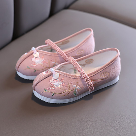 新款汉服儿童绣花鞋女童复古民族风公主舞蹈表演出老北京手工布鞋