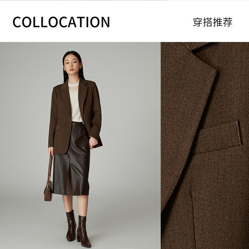 IVYKKI艾维简约气质西装时尚复古棕色长袖短外套女2025年秋季新款 - 图2