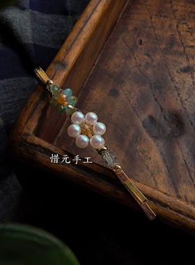 惜元原创设计 手工制作 超仙发夹一字边夹头饰侧边新中式刘海发卡